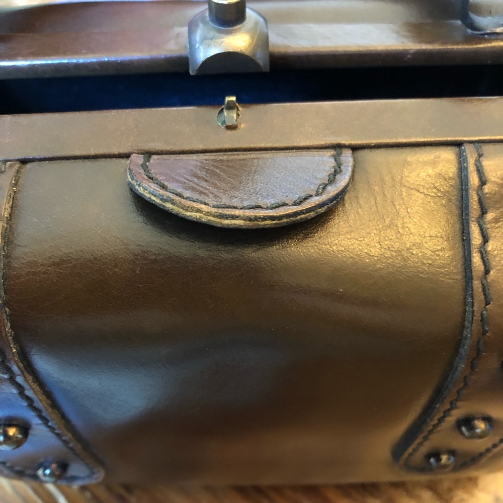 Vintage 1950s Ronay Leather Box Purse Handbag Brown Handles Amazing - Picture 7 of 12